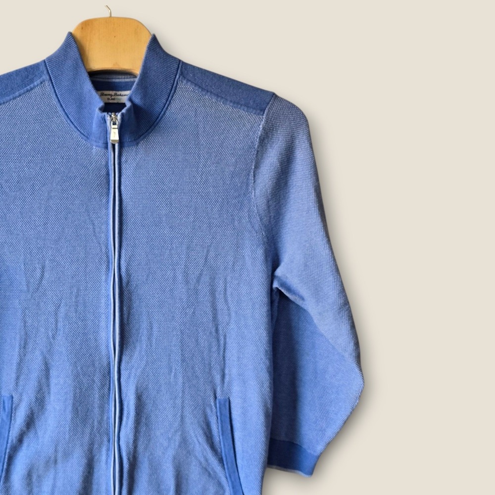 Tommy Bahama IslandZone Mens XXL Blue Full Zip Textured Mock Neck Sweater